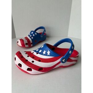 Crocs Classic Clogs American Flag Red White & Blue Mens 9 Womens 11